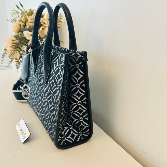 Michael Kors Purse Mirella Small Metallic Logo Jacquard Crossbody Bag Black - Picture 4 of 10